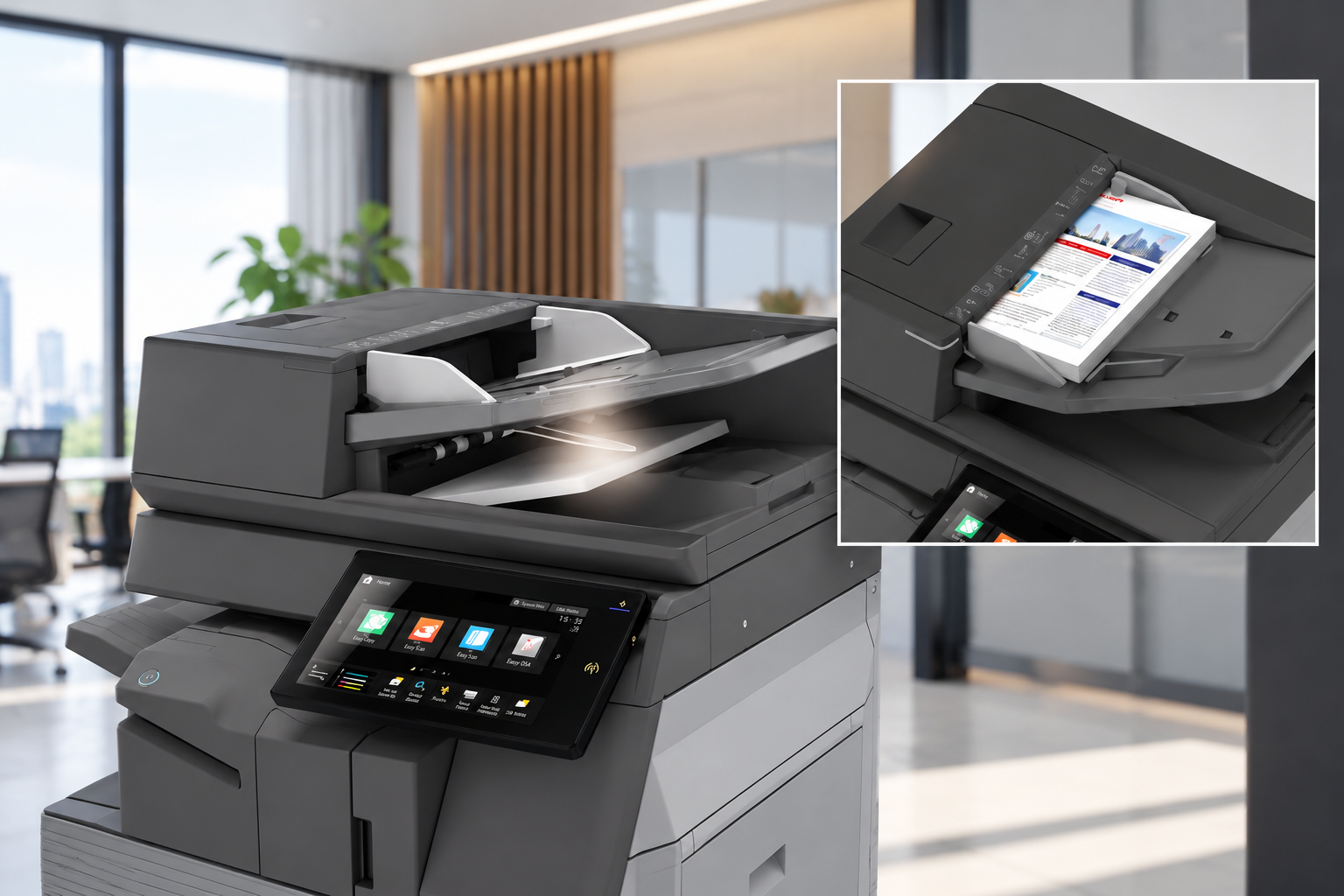SHARP BP-71C45 high-speed duplex scanning in a modern professional office