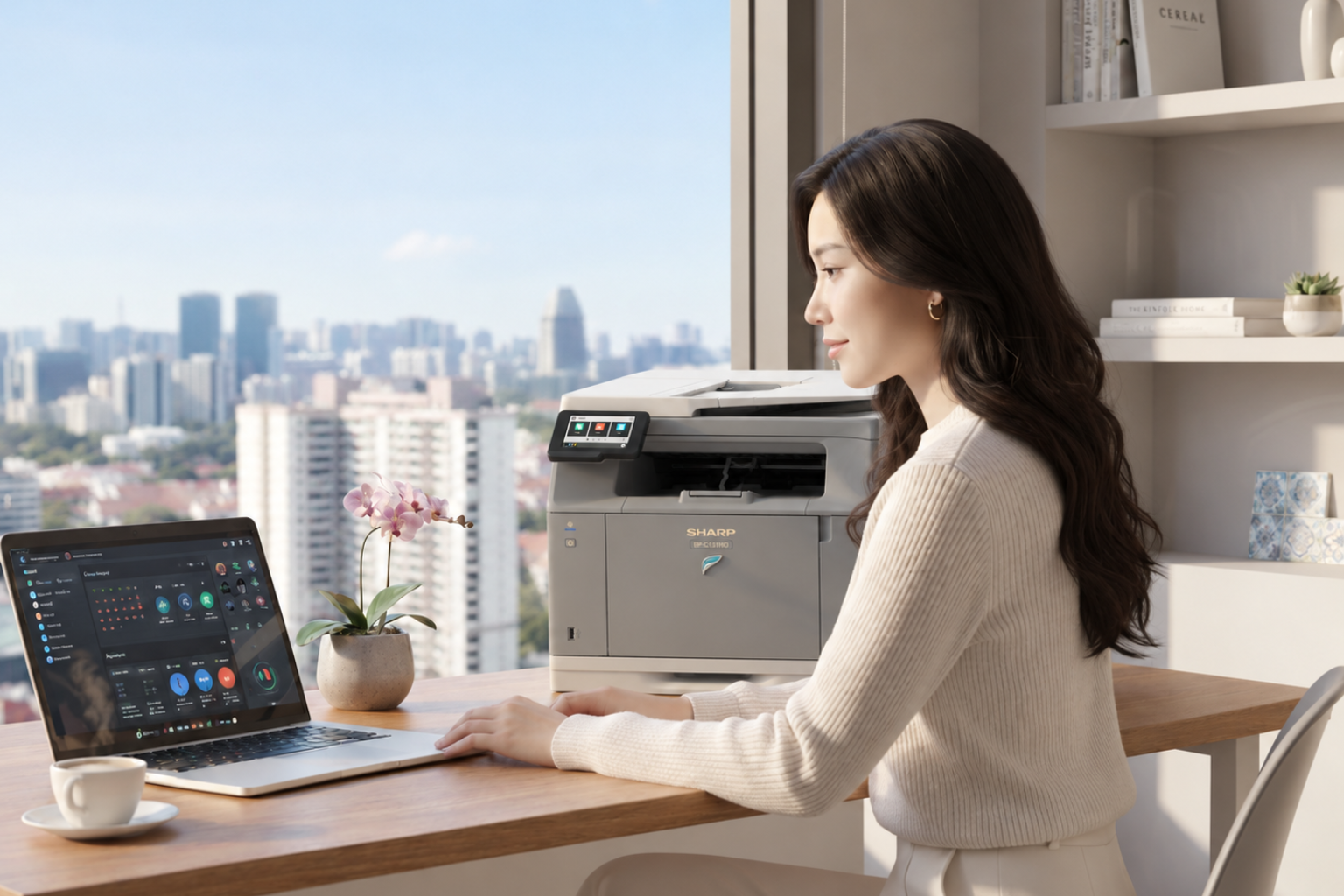SHARP BP-C131WD A4 colour multifunction printer in a compact office